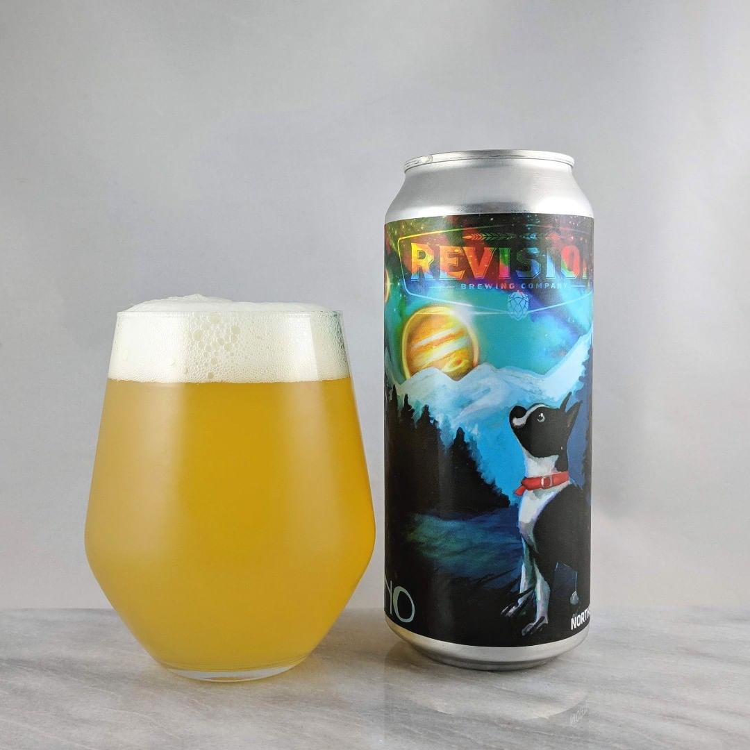 Beer: Hi Juno
Style: IPA
ABV: 6.5%
IBU: 40
Hops: Citra and Mosaic
———————————–
Brewery: Revision Brewing Company – Sparks, NV
Brewery IG: @revisionbrewing
———————————–
Rating: 4/5
Notes: Bright and floral. Easy to drink with not much cheaper bitterness at all. The touch of milk sugar is nice in there as it’s very light. I try to stay away from drinking too much milk sugar bc lactose doesn’t agree with me. Can art: Awesome design with the doggo and space.
Drinkage: Bit late at 45 days after date on can
———————————–