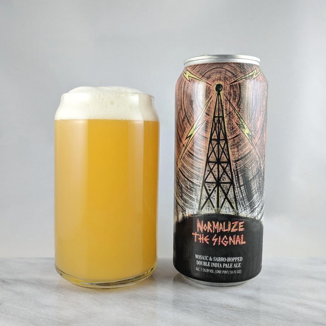 Beer: Normalize the Signal
Style: DIPA
ABV: 7.5%
IBU: –
Hops: Mosaic and Sabro
———————————–
Brewery: Hop Butcher for the World 
Brewery IG: @HopButcher
———————————–
Rating: 4.25/5
Notes: Oh nice. Very tasty beverage here. Lots of tropical flavors of orange and peach. Very smooth.  I haven’t had a ton of sabro hops so good to have some in there. Great job Hop Butcher.
Can art: Cool.  I like that grungy style of artwork.
Drinkage: No date on can
———————————-
