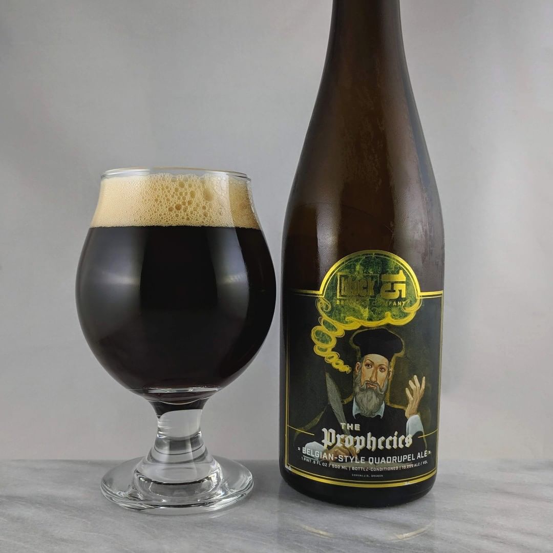 Beer: The Prophecies
Style: Belgian Quad
ABV: 10.25%
IBU: –
Hops: ?
———————————–
Brewery: Block 15 – Corvallis, OR
Brewery IG: @block15brewing
———————————–
Rating: 4/5
Notes: Nice and solid quad Belgium beer with lots of malty tastes as well as some chocolate notes. Great beer for a chilly day which is obviously why I post it in the beginning of summer :)
Bottle Art: Sweet gold foil and illustration.
Drinkage: No date on bottle.
———————————–