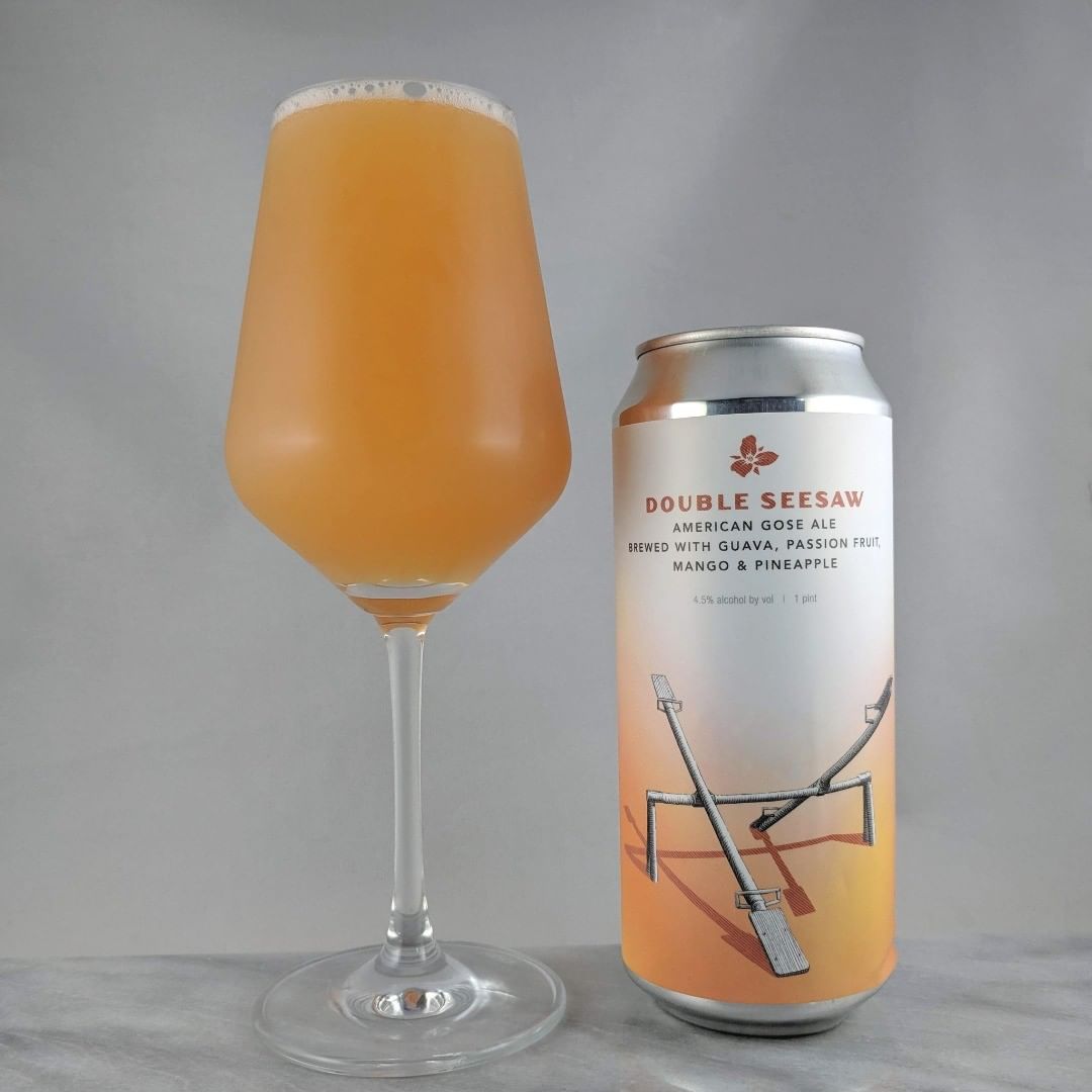 Beer: Double Seesaw: Guava, Passion Fruit, Mango, and Pineapple
Style: Gose
ABV: 4.5%
IBU: –
Hops: ?
———————————–
Brewery: Trillium Brewing Company – Canton, MA
Brewery IG: @trilliumbrewing
———————————–
Rating: 4/5
Notes: This gose is ok. Haha that was cheesy. Solid fruited gose. Not too thick, medium tartness, and mediocre in the sweet side.
Can art: Standard Trillium seesaw can art.
Drinkage: 6 months after date on can.
———————————–