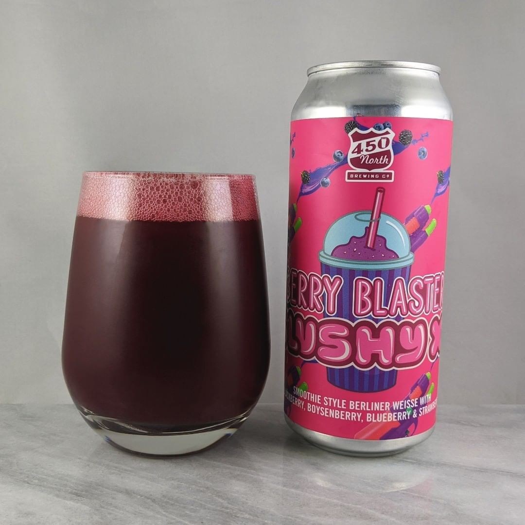 ????: Slushy XL Berry Blaster
?????: Sour
???: 8% or 2.5% or ?
???: –
????: –
———————————–
???????: 450 North Brewing – Columbus, IN
??????? ??: @450northbrewing
———————————–
??????: 4.25/?
?????: Super thick and fruity. Sweet and not very tart. 
??? ???: Nerf is legit. I need to buy a nerf gun…
????????: No date on can.