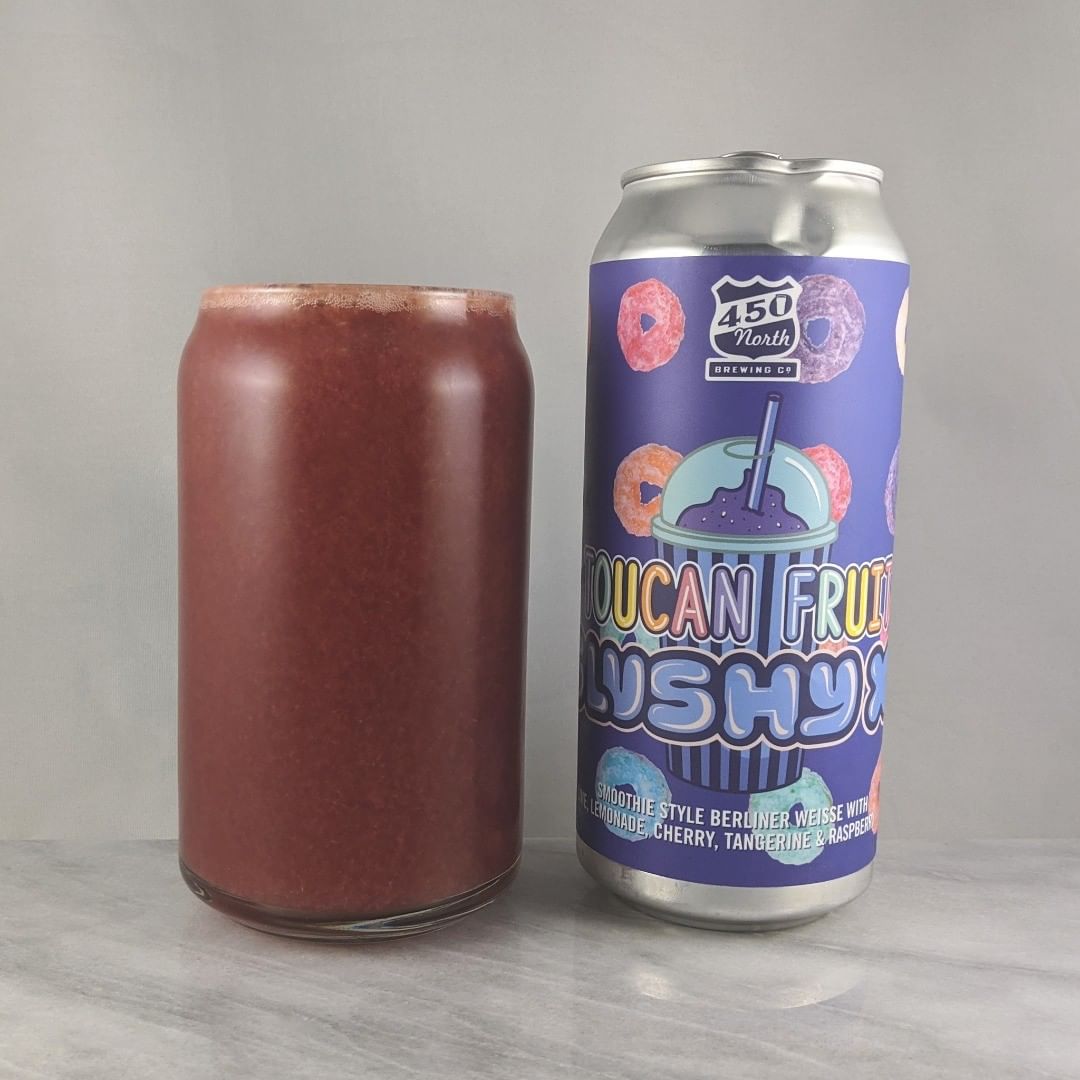 ????: Slushy XL Toucan Fruit
?????: Sour
???: 8%, 2.6% or ?
???: –
????: –
———————————–
???????: 450 North Brewing – Columbus, IN
??????? ??: @450northbrewing
———————————–
??????: 4/?
?????: A bit more tart than most of the Slushys I’ve had but not much. I think thats from the lime and lemonade in there. Sweet and tasty. 
??? ???: Looks like fruit loops to me. 
????????: No date on can but not too old.