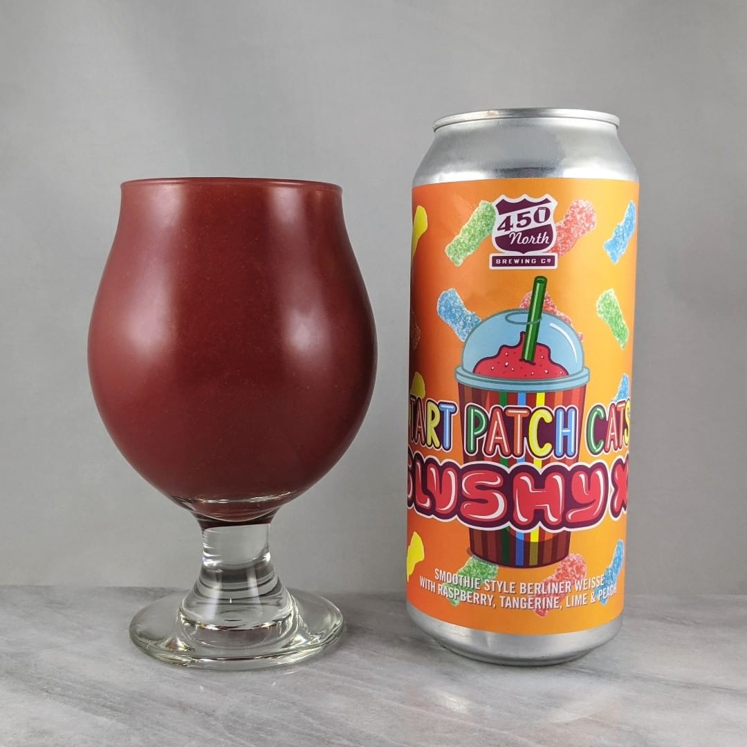 ????: Slushy XL Tart Patch Cats
?????: Sour
???: –
???: –
????: –
———————————–
???????: 450 North Brewing – Columbus, IN
??????? ??: @450northbrewing
———————————–
??????: 4/?
?????: A nice and tart slushy. Lots of fruit flavor with mostly lime and raspberry coming through for me. Tasty. Sweet and tart.
??? ???: Sour patch kids for sure.  Sweet.
????????: No date on can.