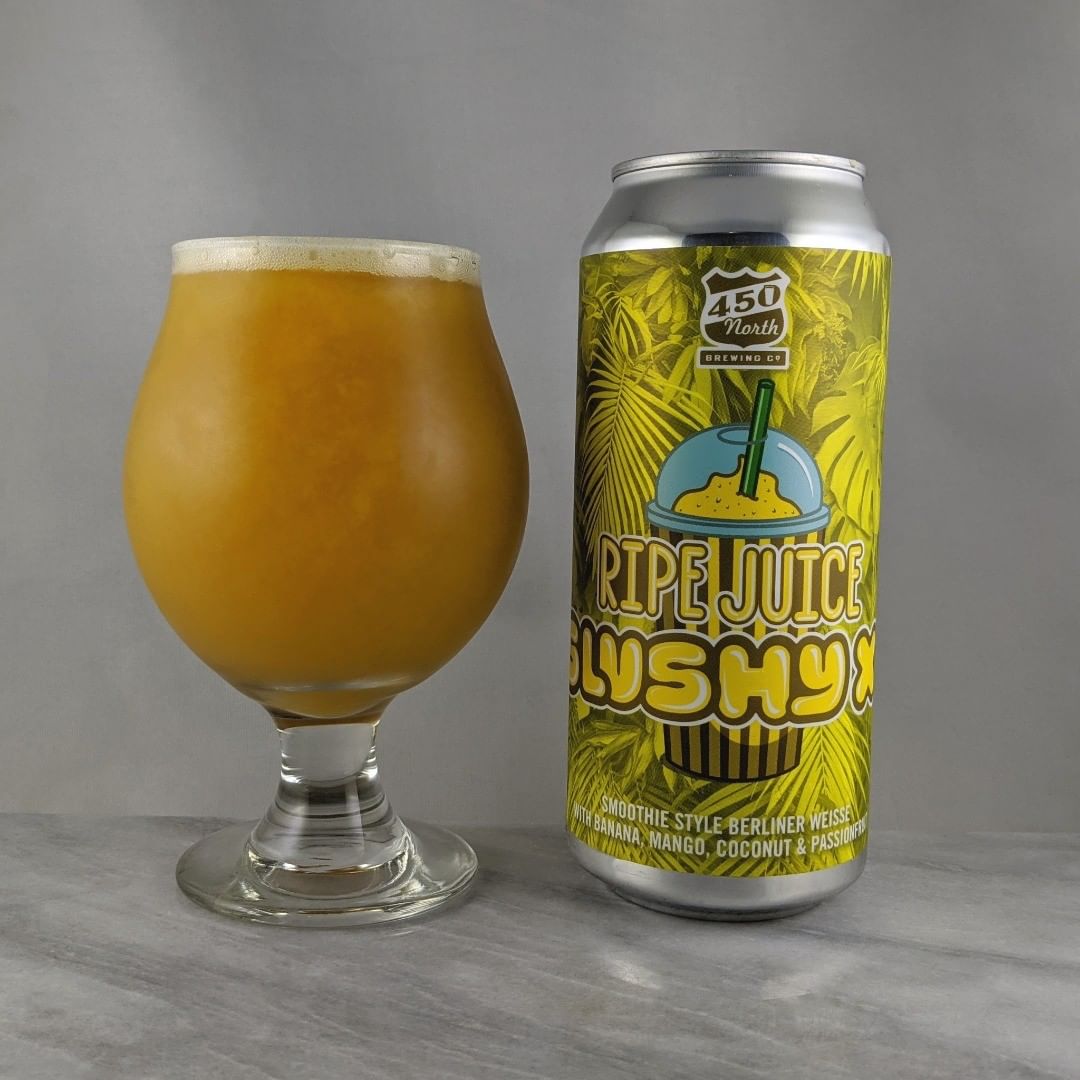 ????: Slushy XL Ripe Juice
?????: Sour
???: 5.3%
???: –
????: –
———————————–
???????: 450 North Brewing – Columbus, IN
??????? ??: @450northbrewing
———————————–
??????: 3.75/?
?????: Banana in non-stout beers are hit or miss with me. This leaned toward a hit after a few sips but not a knock out if the park type of beer. The coconut with it helps in my opinion. Sweet , thick, not tart and not bitter. 
??? ???: Jungle Jungle
????????: Less than a week after release.